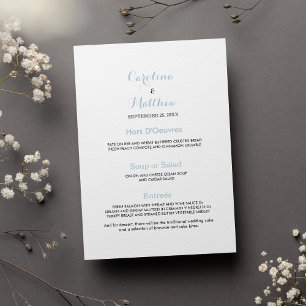 Simple elegant white pastel blue Wedding Menu