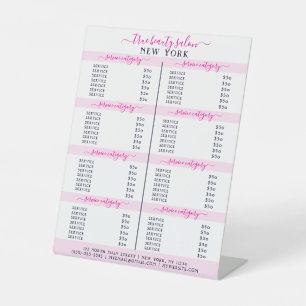 Simple Elegant White Pink Logo Salon 8 Price List Pedestal Sign