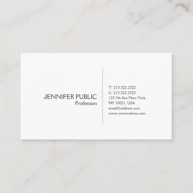 Simple Elegant White Plain Modern Professional Business Card (Front)