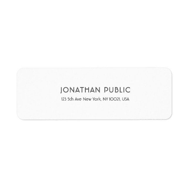 Simple Elegant White Professional Plain Modern Return Address Label (Front)