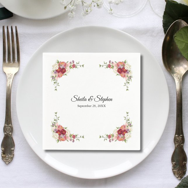 Simple Elegant White Red Floral Wedding Napkin (Creator Uploaded)