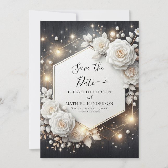 Simple Elegant White Roses Wedding Save The Date (Front)