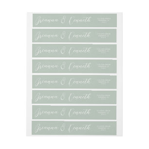 Simple Elegant White Script on Sage Wedding Wrap Around Label