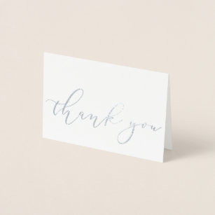 Simple Elegant White Silver Foil Script Thank You Foil Card