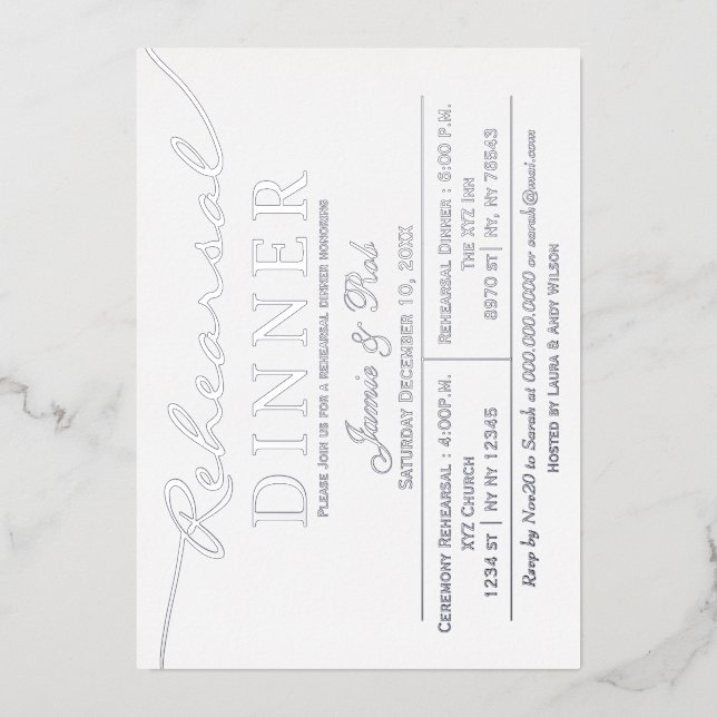 Simple Elegant White Silver Rehearsal Dinner   (Front)