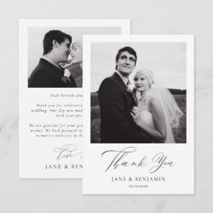 Simple Elegant White Wedding 2 Photo Thank You Card