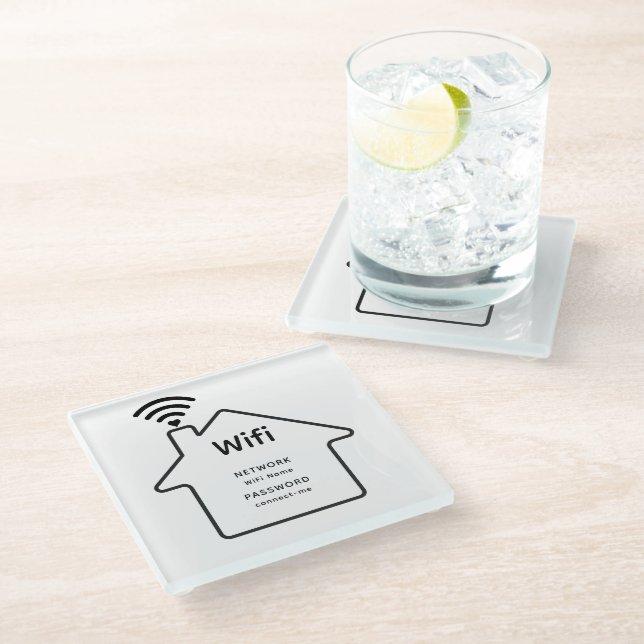 Simple Elegant Wifi Network Password Info Hotel Glass Coaster (Angled)