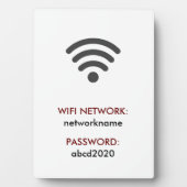 Simple Elegant Wifi Network Password Info Sign Plaque (Front)