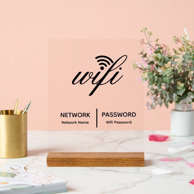 Simple Elegant Wifi Network Password Info White Acrylic Sign (Wedding)