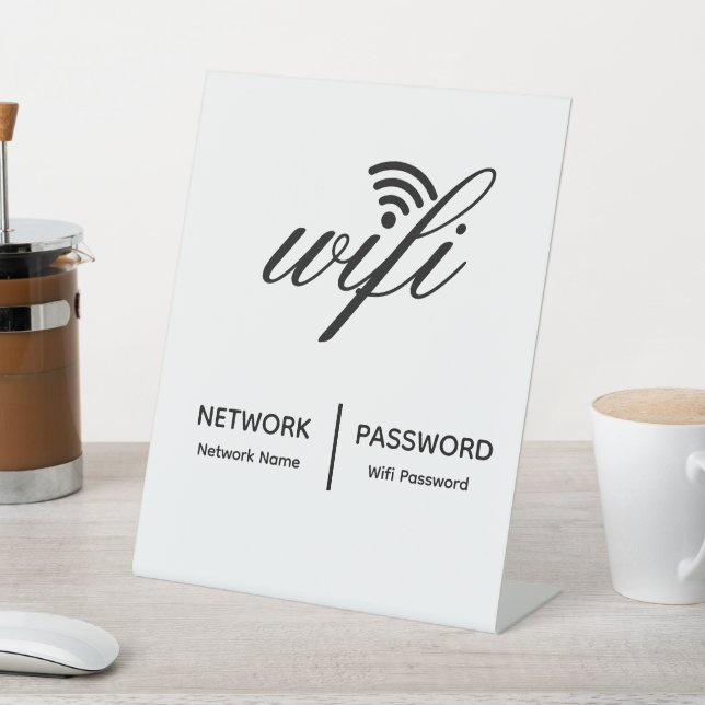 Simple Elegant Wifi Network Password Info White Pedestal Sign (In SItu)