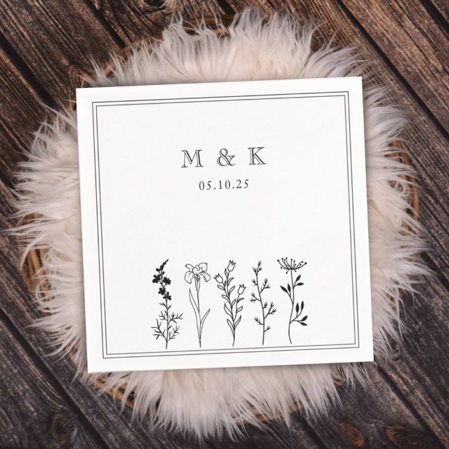 Simple Elegant Wild Flowers Wedding Monogram Napkin (Creator Uploaded)