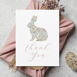 Simple Elegant Wildflower Rabbit Baby Shower Thank You Card