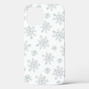 Simple Elegant Winter Watercolor Snowflake Pattern iPhone 12 Case