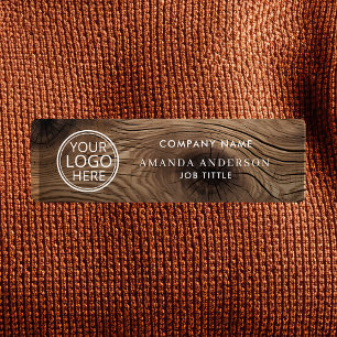 Simple Elegant Wood Logo Employee Plastic  Name Tag