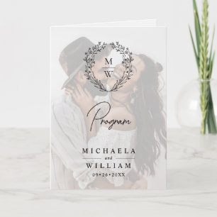 Simple Elegant Wreath 4-Photo Text Overlay Wedding Program