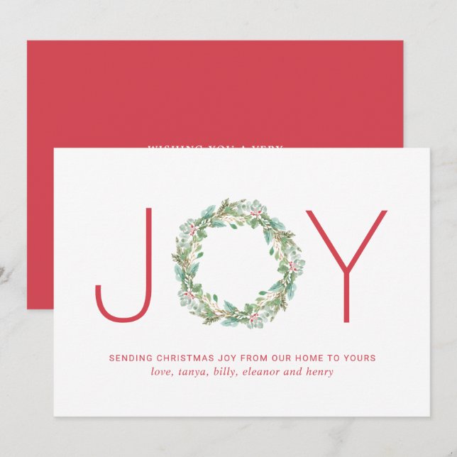 Simple Elegant Wreath Joy Christmas Holiday Card (Front/Back)