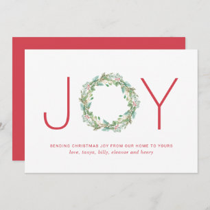 Simple Elegant Wreath Joy Christmas Holiday Card