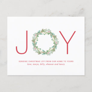 Simple Elegant Wreath Joy Christmas Holiday Postcard