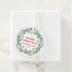 Simple Elegant Wreath Joy Modern Christmas Favour Tags