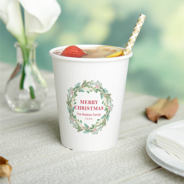 Simple Elegant Wreath Modern Christmas Paper Cups (Insitu)