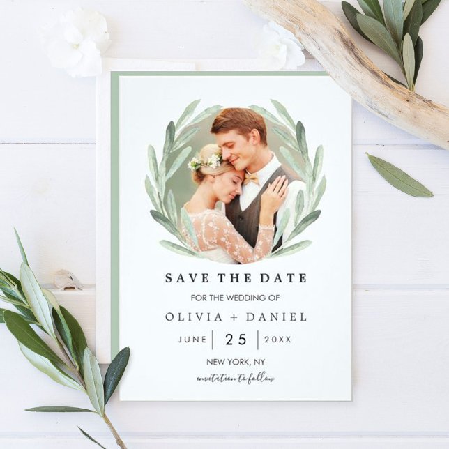 Simple Elegant Wreath Wedding Save the Date Photo (Creator Uploaded)