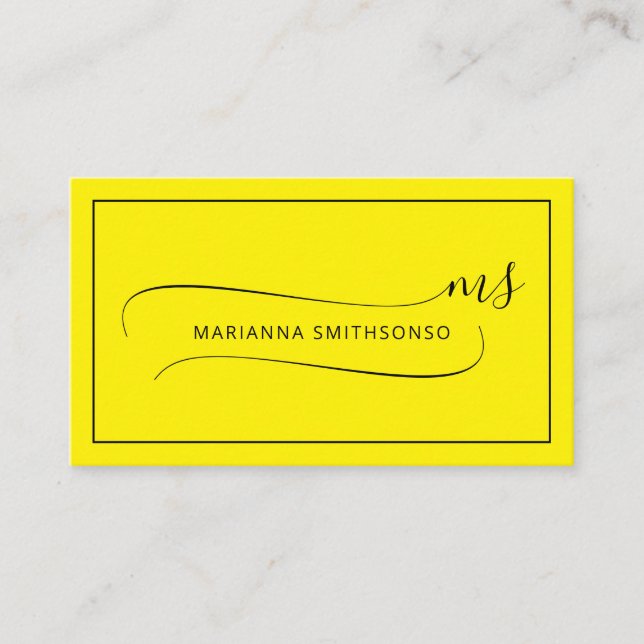 Simple Elegant yellow Minimalist Two Monogram Business Card (Front)