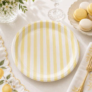 Simple Elegant Yellow Striped Summer Baby Shower Paper Plate