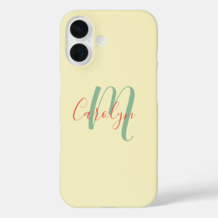 Simple, elegant, your name and monogram on cream iPhone 16 case