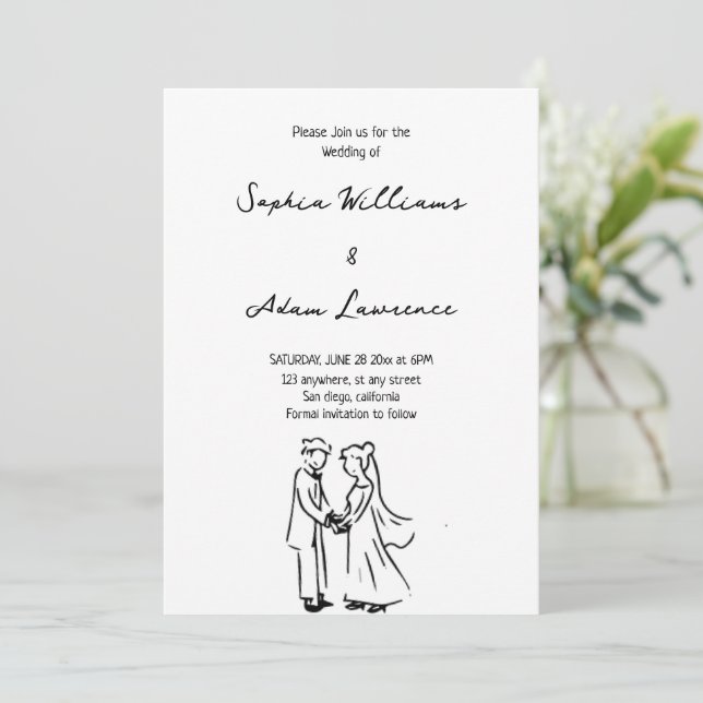 Simple elegent Hand Drawn Wedding Invitation (Standing Front)