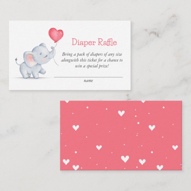 Simple Elephant & Heart Balloon Diaper Raffle Enclosure Card (Front/Back)