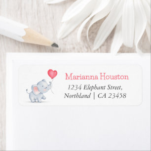 Simple Elephant & Heart Balloon Return Address  Label