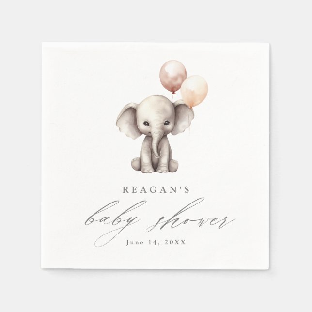 Simple Elephant with Balloons Neutral Baby Shower Napkin (Front)