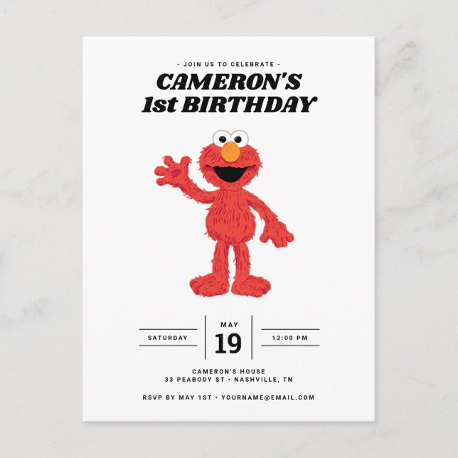 Simple Elmo 1st Birthday Invitation Postcard (Front)