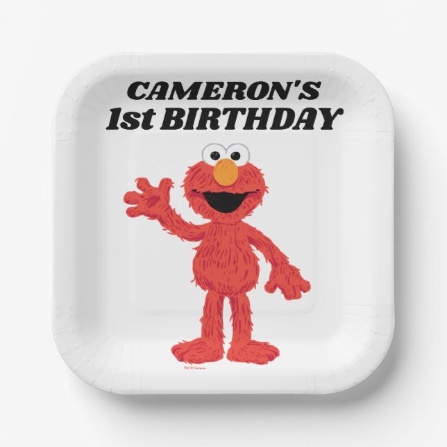 Simple Elmo 1st Birthday Paper Plate (Front)
