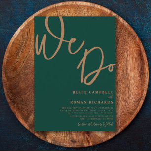 Simple Emerald & Gold Calligraphy Wedding Invitation