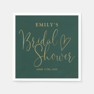 Simple Emerald Green and Gold Script Bridal Shower Napkin
