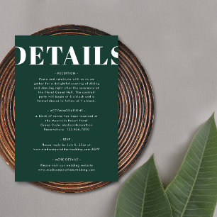 Simple Emerald Green Bold Modern Wedding Details Enclosure Card
