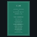 Simple Emerald Green Elegant Wedding Program<br><div class="desc">Simple Wedding Program featuring a modern yet elegant design with your two letter monogram at the top and your details surrounded by a thin border. All text is in white over a jewel tone emerald green background and may be changed in the design editing tool. The front has your order...</div>