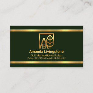 Simple Emerald Green Gold Borders Realtor Business Card