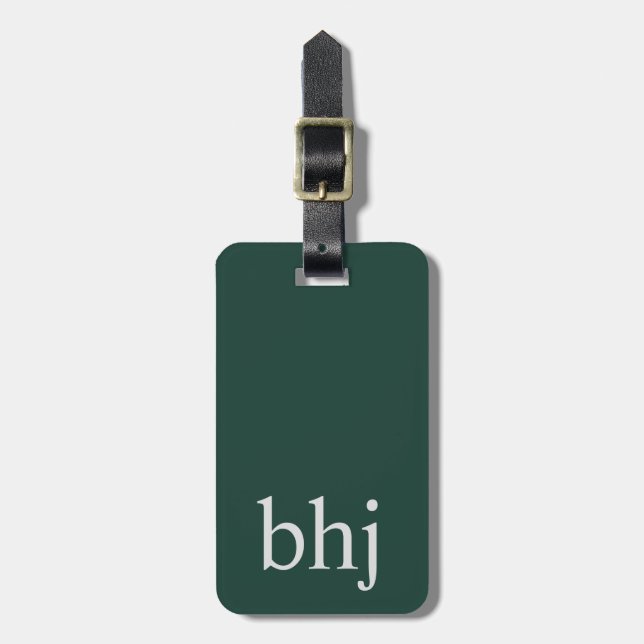 Simple Emerald Green Initial Monogram  Luggage Tag (Front Vertical)