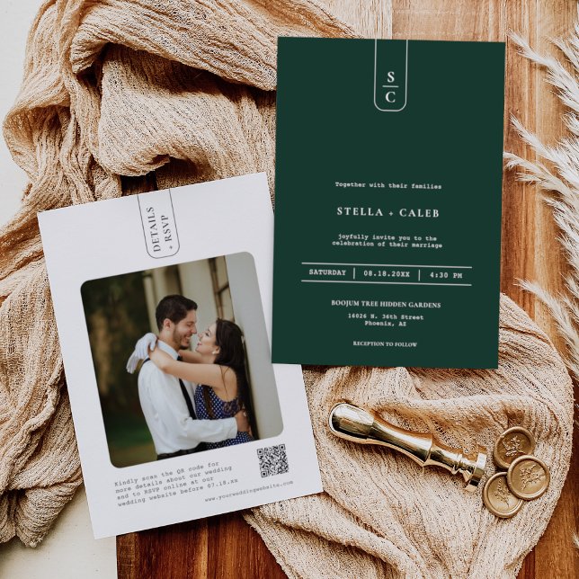 Simple Emerald Green Modern Geometric Arch QR Code Invitation (Creator Uploaded)