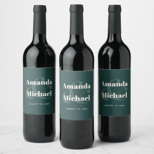 Simple Emerald Green Modern Minimalist Wedding Wine Label