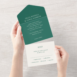 Simple Emerald Green Modern Wedding All In One Invitation