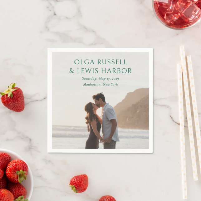 Simple Emerald Green Modern Wedding Napkin (Insitu)