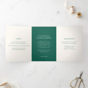 Simple Emerald Green Modern Wedding Tri-Fold Invitation
