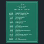 Simple Emerald Green Monogram Elegant Wedding<br><div class="desc">Simple Wedding Timeline featuring a modern yet elegant design with your two letter monogram at the top and your details surrounded by a thin border. All text is in white over a jewel tone emerald green background and may be changed to any colours you wish by clicking the "customise" button....</div>