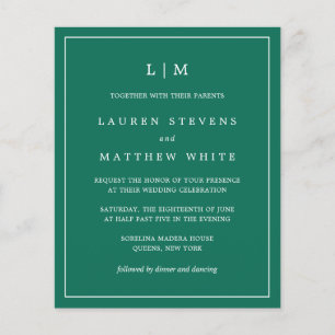 Simple Emerald Green Monogram Elegant Wedding
