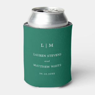Simple Emerald Green Monogram Elegant Wedding Can Cooler