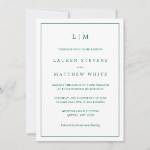 Simple Emerald Green Monogram Elegant Wedding Invitation