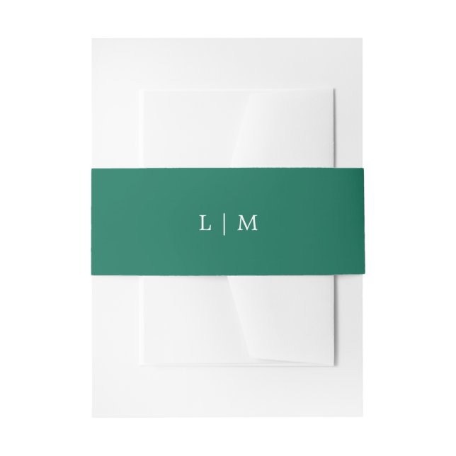 Simple Emerald Green Monogram Elegant Wedding Invitation Belly Band (Front Example)